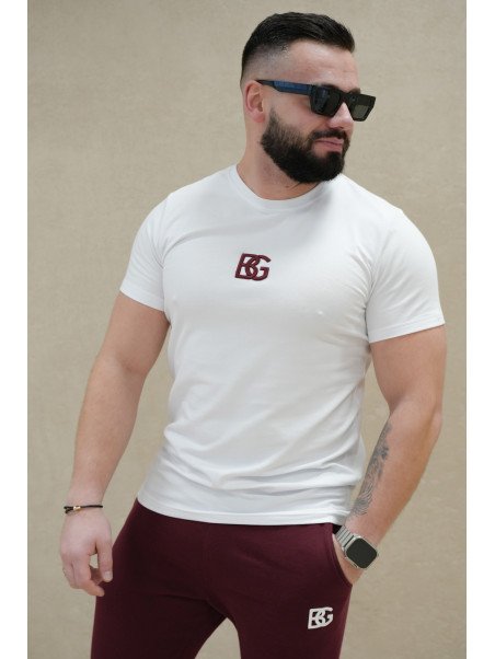 T-SHIRT MĘSKI BG SIGNATURE BIAŁY - BORDOWY