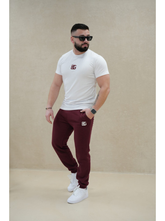 T-SHIRT MĘSKI BG SIGNATURE BIAŁY - BORDOWY
