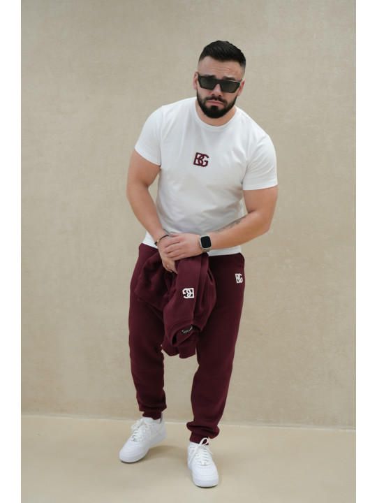 T-SHIRT MĘSKI BG SIGNATURE BIAŁY - BORDOWY
