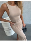 Komplet Czarny Agatha Fashion Top + Spódnica Beż