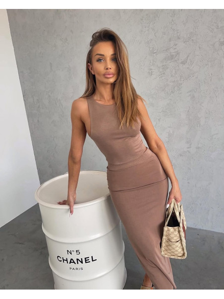 Komplet Czarny Agatha Fashion Top + Spódnica Mocca