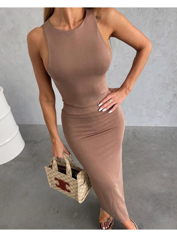Komplet Czarny Agatha Fashion Top + Spódnica Mocca