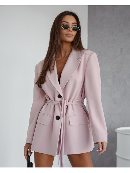 Marynarka Oversize z Wiązaniem Me Gusta - Pudrowy Róż