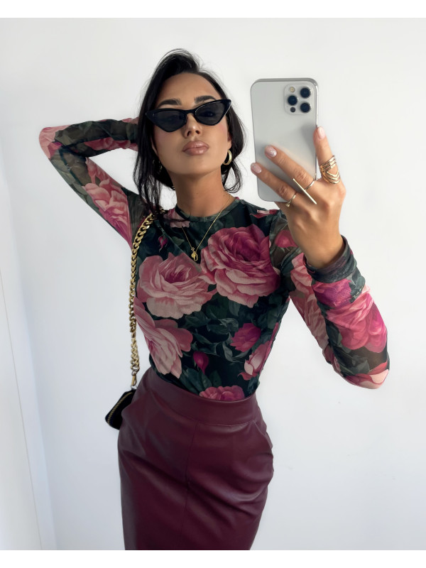 SPÓDNICA MIDI EKO SKÓRA Bordowa La Milla