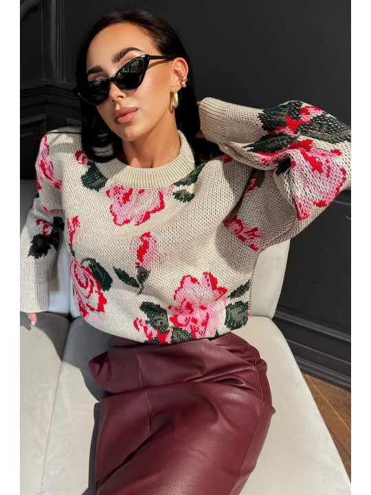 SWETER W RÓŻE Beżowy La Milla