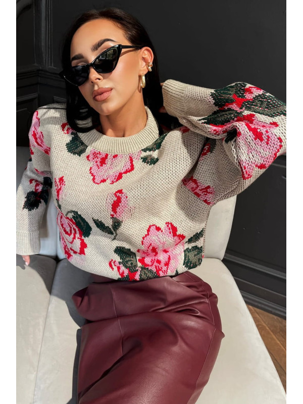 SWETER W RÓŻE Beżowy La Milla