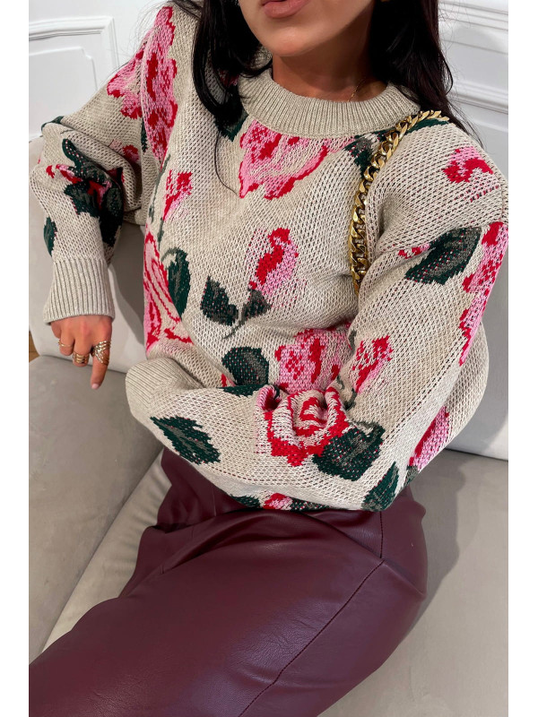 SWETER W RÓŻE Beżowy La Milla