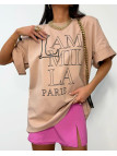 T-shirt z logo La Milla Paris - Beżowy