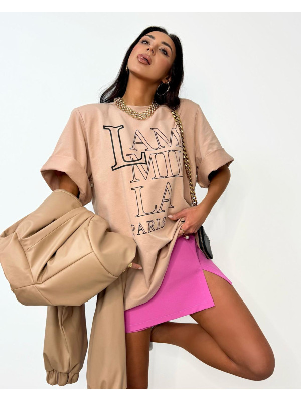 T-shirt z logo La Milla Paris - Beżowy