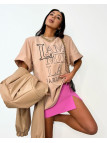 T-shirt z logo La Milla Paris - Beżowy