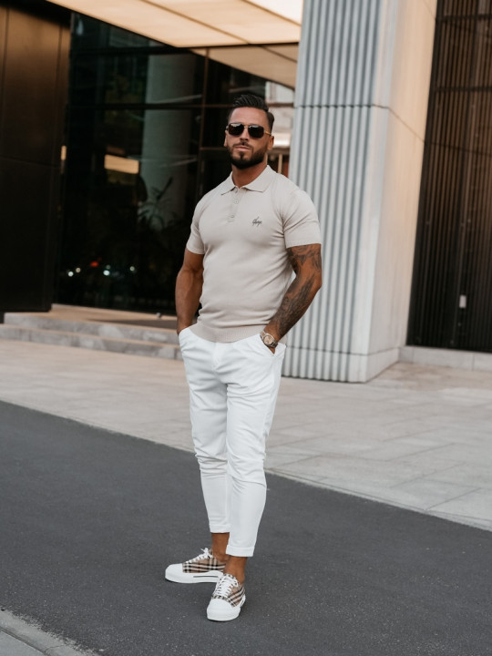 T-shirt Męski Polo Olavoga Twist Beż